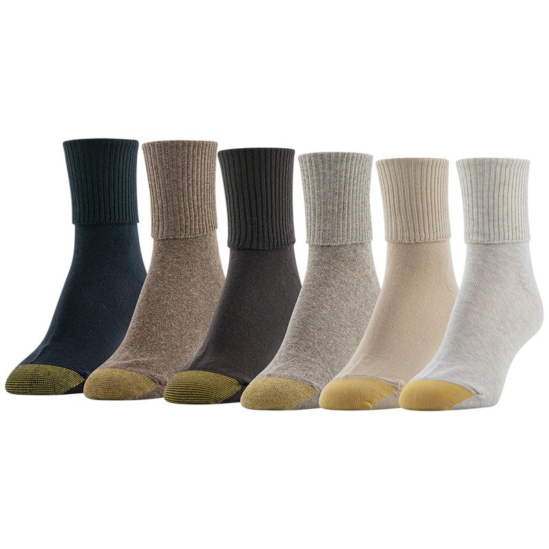 GOLDTOE Women's Classic Turn Cuff Socks, Multipairs, Brown Black Mix (6-Pairs), Shoe Size: 6-9 - Image 1